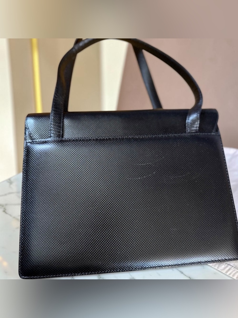 Bottega Veneta Black Textured Top Handle Bag Structured Flap Quiet Luxury COA